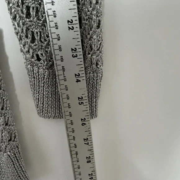 Chico's Metallic Open Knit Top Womens 3 Silver Crochet Tunic Glam Beach Cover Up - Picture 7 of 11